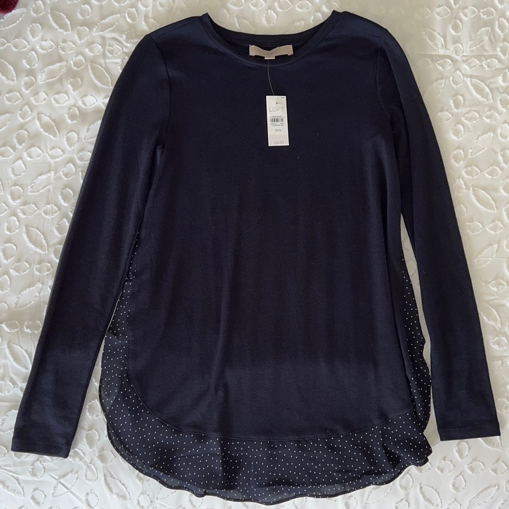 NWT LOFT Long Sleeve Top with Polka Dot Hem
